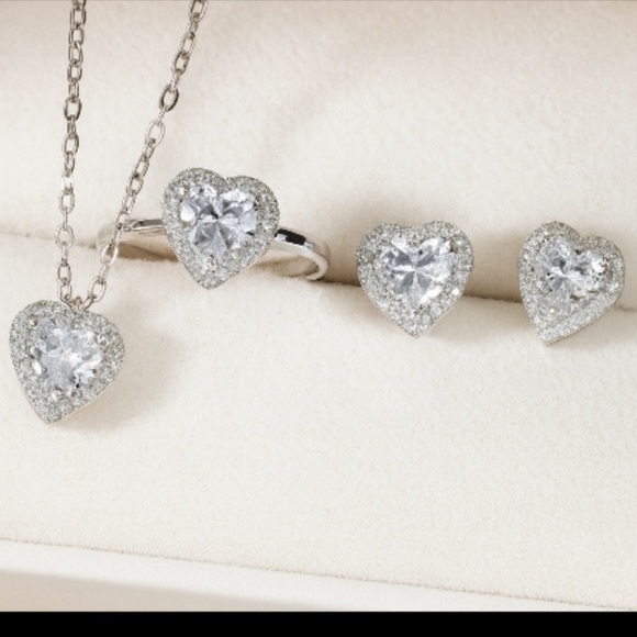 Antian Accessories™ Heart Zirconia Set Necklace Ring Earrings - Picture 1 of 6